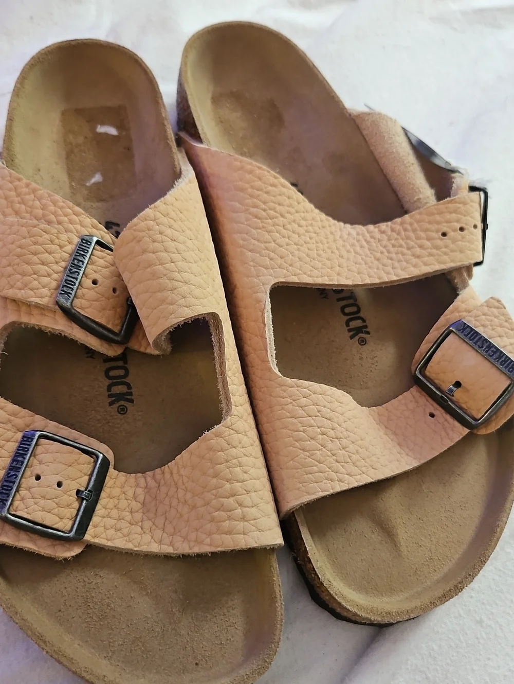Birkenstock Light Pink Pebbled Leather Slide Sandals